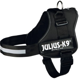 Schwarzes Julius K-9 Powergeschirr Gr. 3 XL für Hunde mit reflektierenden Elementen.