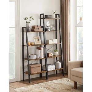 Songmics Leiterregal Barnet mit 4 Ablagen im Industrie-Design in Braun und Schwarz.