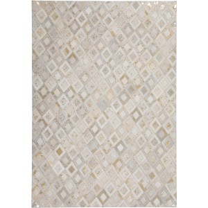 Teppich Masque 310 Elfenbein-Gold, 80x150 cm, aus Leder mit metallischen Applikationen.