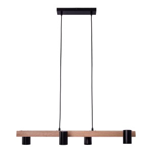 Näve Pendelleuchte Frida, 4-flammig, schwarz/Holz, modernes Design für Esszimmer und Wohnbereich.