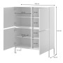 Selsey Highboard Bemmi, kaschmirgrau, 100 cm breit, 122 cm hoch. Offene Türen zeigen 4 Fächer mit Innenmaßen. Schwarze Metallbeine.