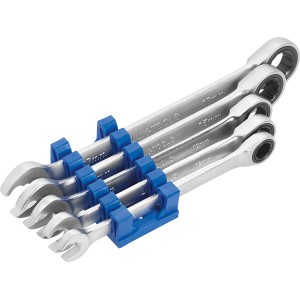 5-teiliger LUX Ratschenschlüssel-Satz Professional aus Chrom-Vanadium-Stahl in Halterung.