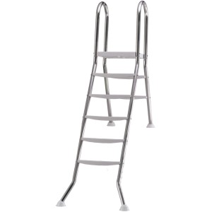 Steinbach Aufstellbeckenleiter aus Edelstahl mit 5+2 Stufen für Pools bis 135cm Höhe.