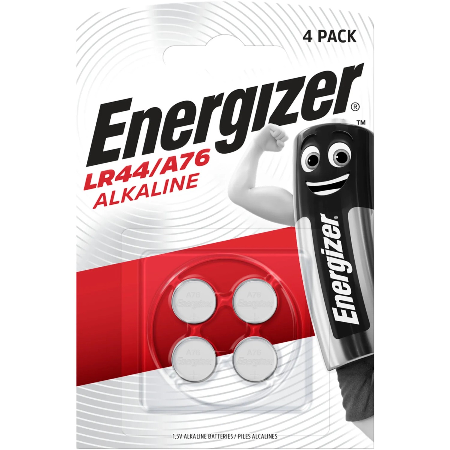 Energizer A76 LR44 Knopfzellen, 1,5V, 4er-Pack, Alkaline-Batterien für elektronische Geräte.