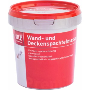 Eimer Ulz Wand- und Deckenspachtelmasse, weiß, 1 kg. Gebrauchsfertige Spachtelmasse für Innenräume.