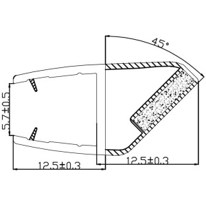 Technische Zeichnung: Magnetdichtung für Eckduschkabine, 6 mm Glasstärke, Maße