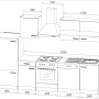 Skizze der Respekta Economy Küchenzeile KB280WGC, 280 cm, grau-weiße Einbauküche mit Elektrogeräten und Arbeitsplatte.