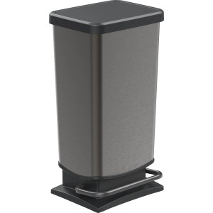 Rotho Treteimer Paso 40L in Graphit: Rechteckiger Mülleimer mit Pedal und Metalleffekt.