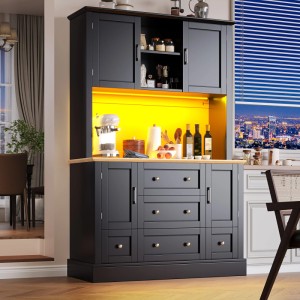 okwish Hochschrank mit LED-Beleuchtung Küche 115 x 40 x 180 cm Schwarz