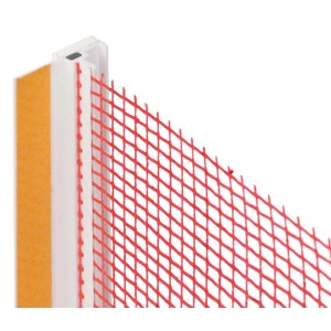 Baumit Fensteranschlussprofil Basic für Vollwärmeschutz-Systeme mit rotem Textilglasgitter.