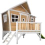 Axi Emma Spielhaus aus Holz in Braun-Weiß mit lindgrüner Rutsche. Einzigartiges Design für Kinder.