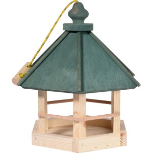 Dobar Vogelhaus mit grünem Dach aus Kiefernholz, ideal für die Vogelfütterung im Garten.