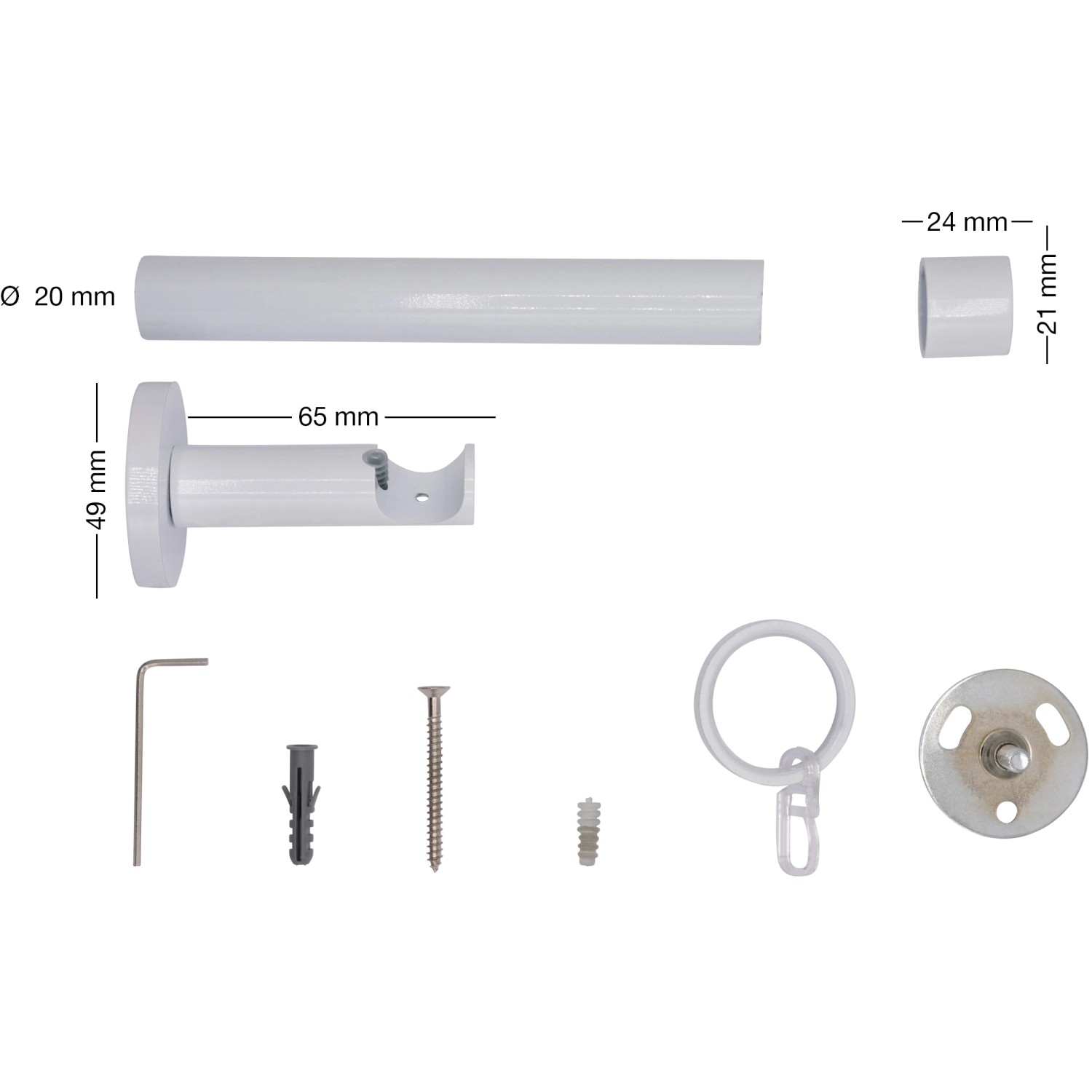 Mydeco Gardinenstange Weiß, 100cm, mit Zubehör. Stilvolle Fensterdekoration für Ihr Zuhause.