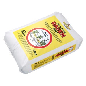 Sack Rasensand, beige, 25 kg, Körnung 0,06-2 mm, Quarzsand für Rasenpflege.