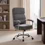 Grauer HOMCOM Bürostuhl aus Chenille-Stoff mit ergonomischer Rückenlehne, gepolsterten Armlehnen und Rollen. Höhenverstellbar.