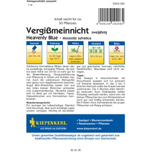 Kiepenkerl Vergissmeinnicht Heavenly Blue Samenpackung mit blauen Blüten.