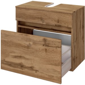 Held Möbel Waschbeckenunterschrank Verona, 60 cm, Wotaneiche mit offener Schublade.