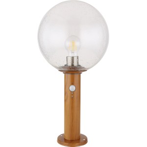 Globo Außenleuchte Ossy mit Bewegungsmelder, Holzoptik, 250x500mm. Sockelleuchte mit klarem Glas.