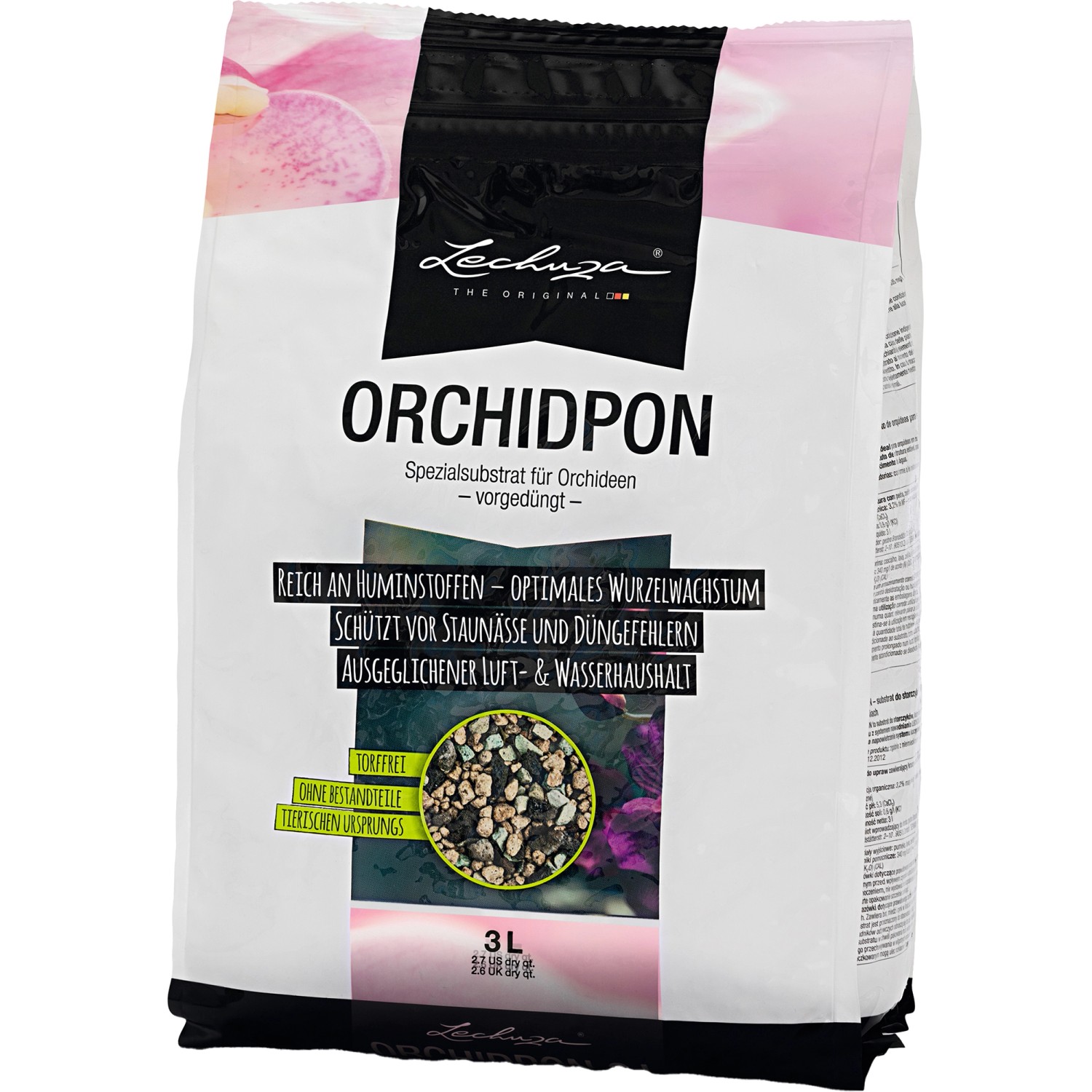 Lechuza Orchidpon Pflanzsubstrat, 3 Liter, für Orchideen. Spezialsubstrat für gesundes Wachstum und üppige Blüten.