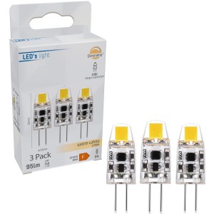 3er-Set LED-Leuchtmittel G4 Kapsel, 1W, 95lm, warmweißes Licht für Küchenschränke, Regale, Wohnwagen.