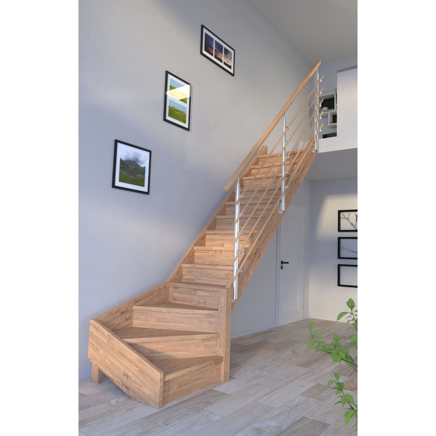 Treppe Mykonos Pro Eiche Gew. R 90 cm Setzstufen Design-Geländer-Holz FSC®_6