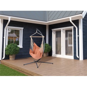 Hängesessel Lytton in Terracotta mit Gestell und Baumwollbezug für Garten oder Terrasse.