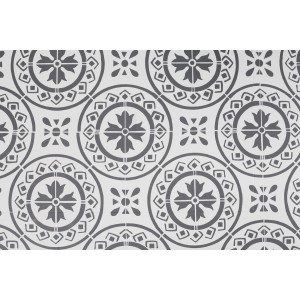 Muster von Rust-Oleum Kreide-Bodenfarbe Anthrazit mit floralen Ornamenten.