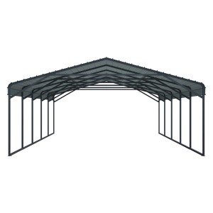 Grauer Westmann Carport Kopenhagen aus Metall mit Satteldach für zwei Autos. Stabile Stahlkonstruktion.