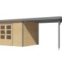 Karibu Gartenhaus Domingo 7 A mit Anbaudach, naturbelassen/grau, 219x360x240 cm.
