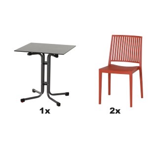 Siena Garden Gartenmöbel Set Lane, 3-teilig: 2 Stühle, 1 Tisch Ø 65 cm, Brick.