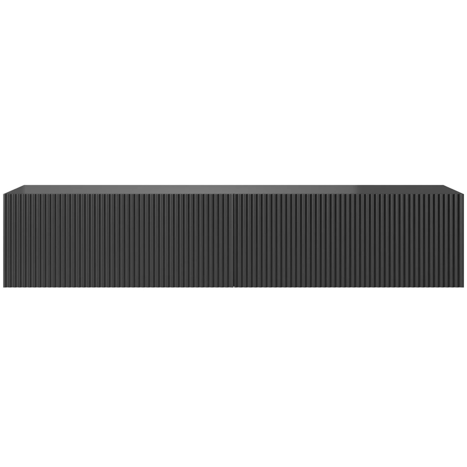 Selsey Veldio TV-Hängeboard 140 cm in Schwarz mit geriffelter Lamellenfront und zwei Fächern. Modernes Design.
