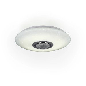 Weiße LED-Deckenleuchte Musica mit Lautsprecher und Rainbow-Effekt.