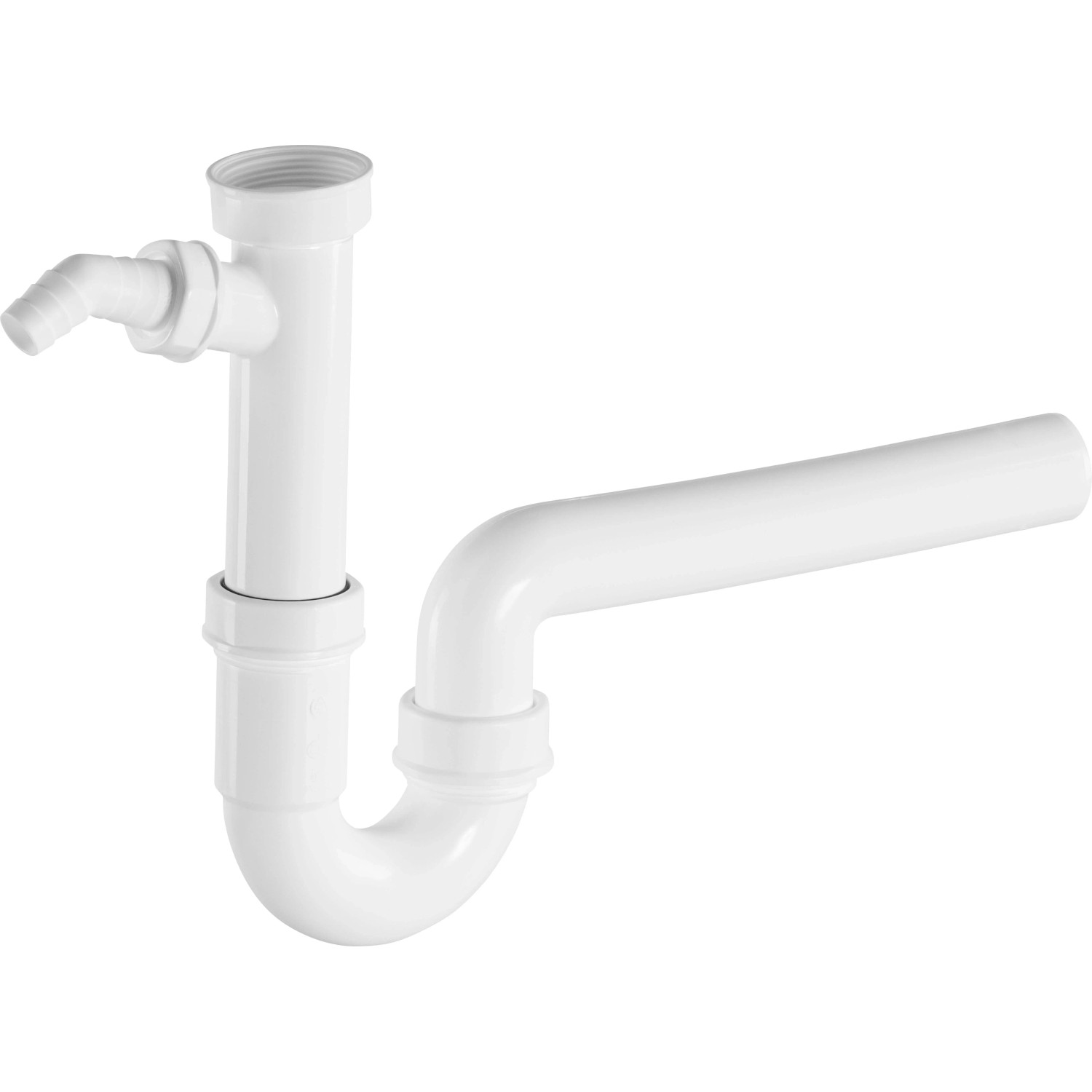 Weißer Röhrensiphon 44,8 mm (G 1 1/2) für Spüle, aus Kunststoff.