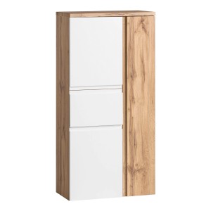 Held Möbel Midischrank Ancona, 65 cm, matt weiß und Wotaneiche Dekor. Badmöbel zur Aufbewahrung.