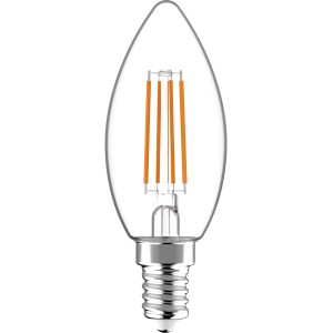 E14 LED Leuchtmittel in Kerzenform, 4,5W, warmweiß, für Wohn- und Essbereich.
