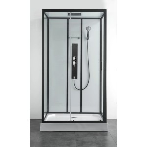 Sanotechnik Komplettduschkabine Sky 3 CL75 Schwarz mit Massagedüsen, Überkopf- und Handbrause.