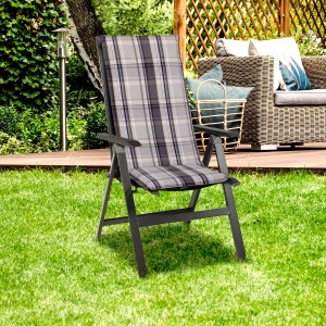 Beige Karo Sitzauflage für Hochlehner Gartenstühle, 6er Set Atika. Bequeme Gartenmöbel-Auflage.