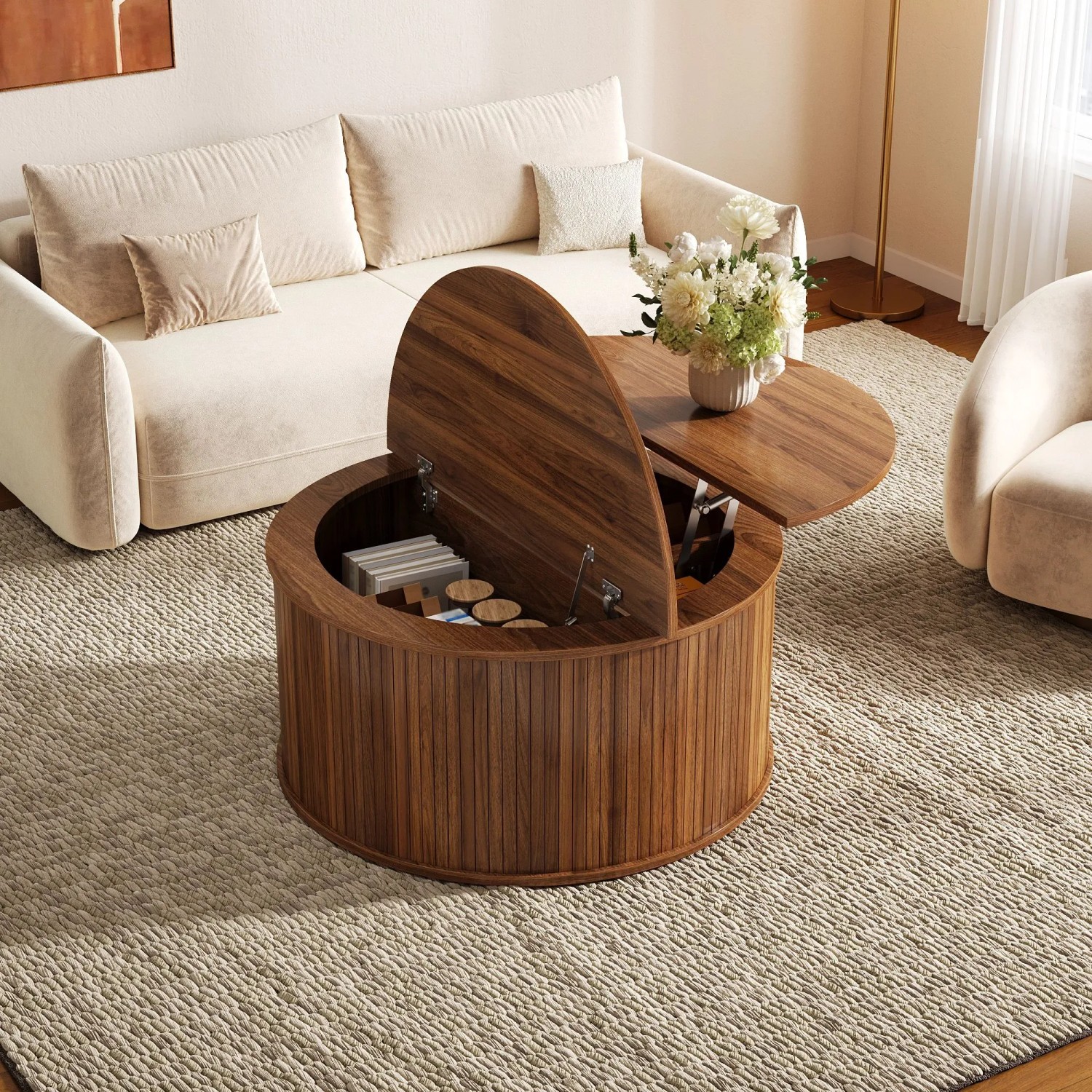 Merax Couchtisch Rund Höhenverstellbar Stauraum MDF kaufen bei OBI