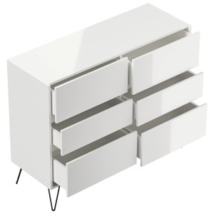 Weißes Posseik Sideboard Industrial M mit 6 Schubladen und schwarzen Füßen.