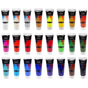 Artina Crylic Acrylfarben, 24 Tuben à 120ml, verschiedene Farben für Künstlerbedarf.