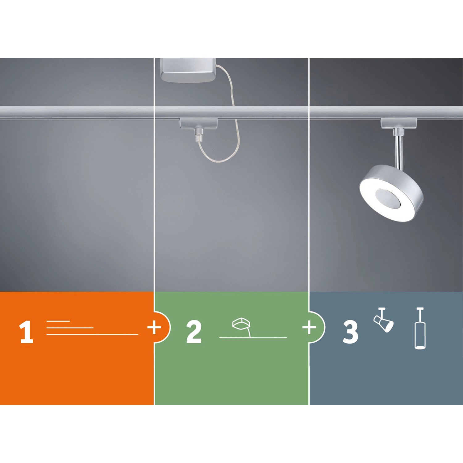 Paulmann URail Basissystem Light&Easy, 3,10 m, Chrom matt. Schienensystem mit Leuchte.