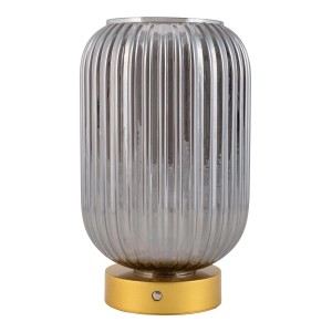 Näve LED-Akkutischleuchte Luise, goldfarben mit geriffeltem Glasschirm.