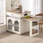 okwish Kücheninsel mit Rollen Ausziehtisch LED Beleuchtung Steckdosenleiste 128-200x71x92cm Weiß_4
