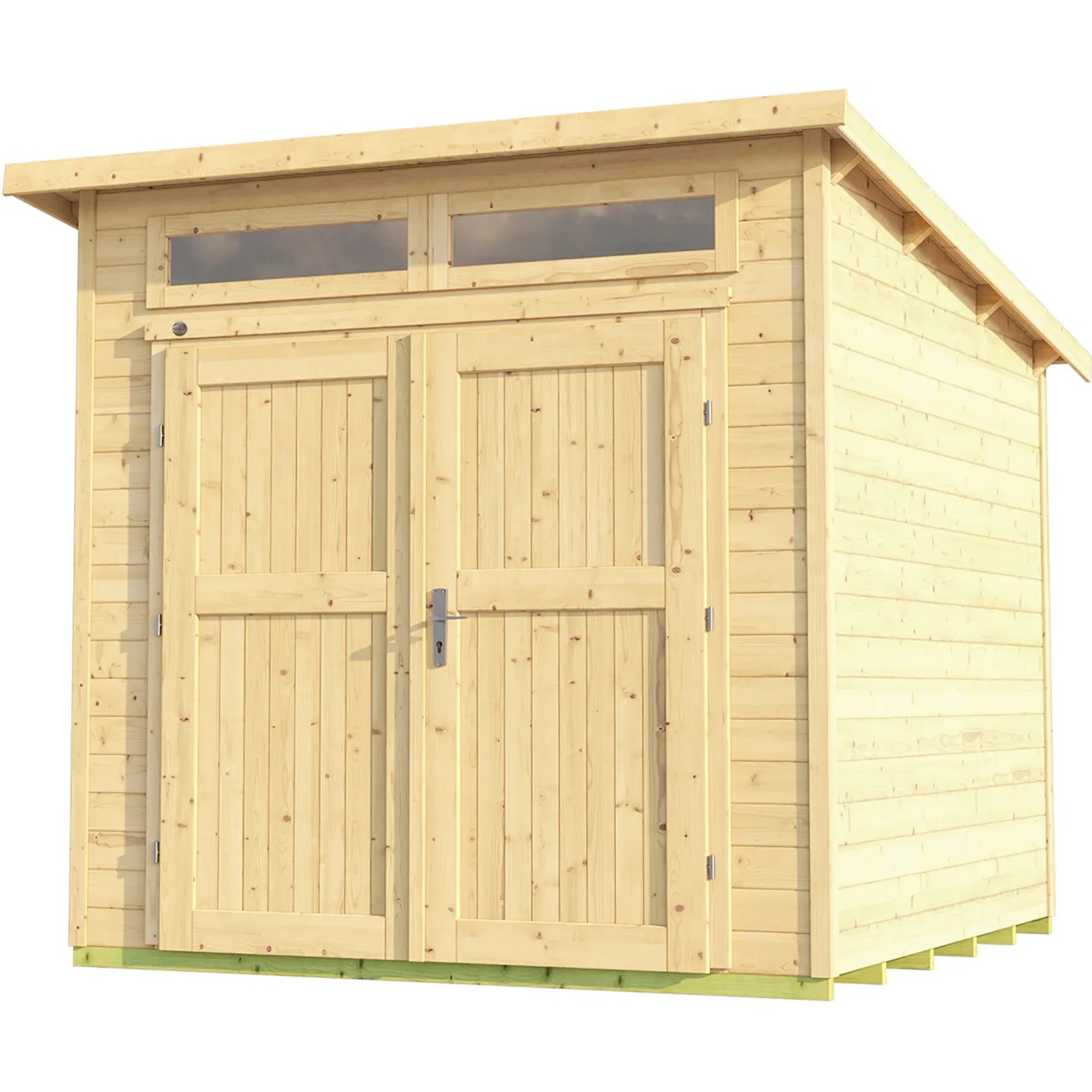 Unbehandeltes Weka Holz-Gartenhaus 264 mit Pultdach und Doppeltür. Ideal zur Aufbewahrung im Garten.