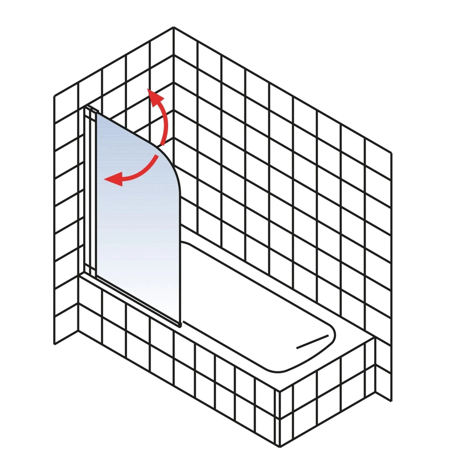 Schulte Badewannenfaltwand, 2-teilig, mattschwarz, mit Schwenkfunktion über einer Badewanne.
