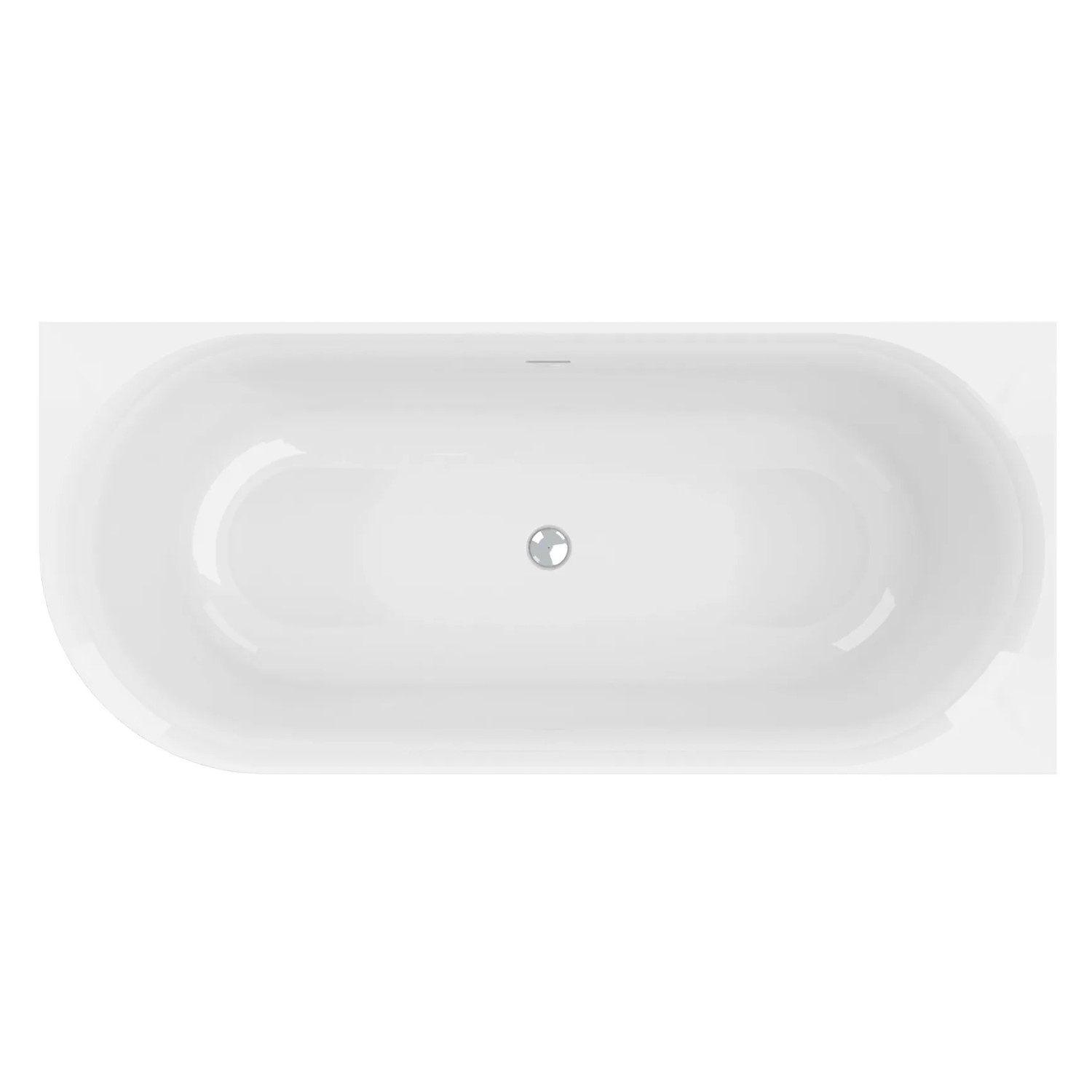 Weiße Ottofond Mince Corner Links Badewanne 170 cm aus Acryl. Schmaler Rand, Chromablauf. Rechteck-Badewanne.