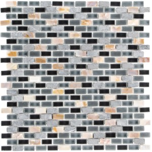 Mosaikmatte Glas & Stein, 5th Avenue Black Mix Seashell, 28,5x28,5 cm. Mosaikfliesen in Schwarz, Grau und Beige.