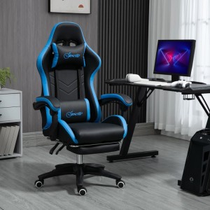 Vinsetto Gaming Chair Kunstleder Schaumstoff Nylon Stahl 65L x 65B x 121-129H cm Schwarz+Blau