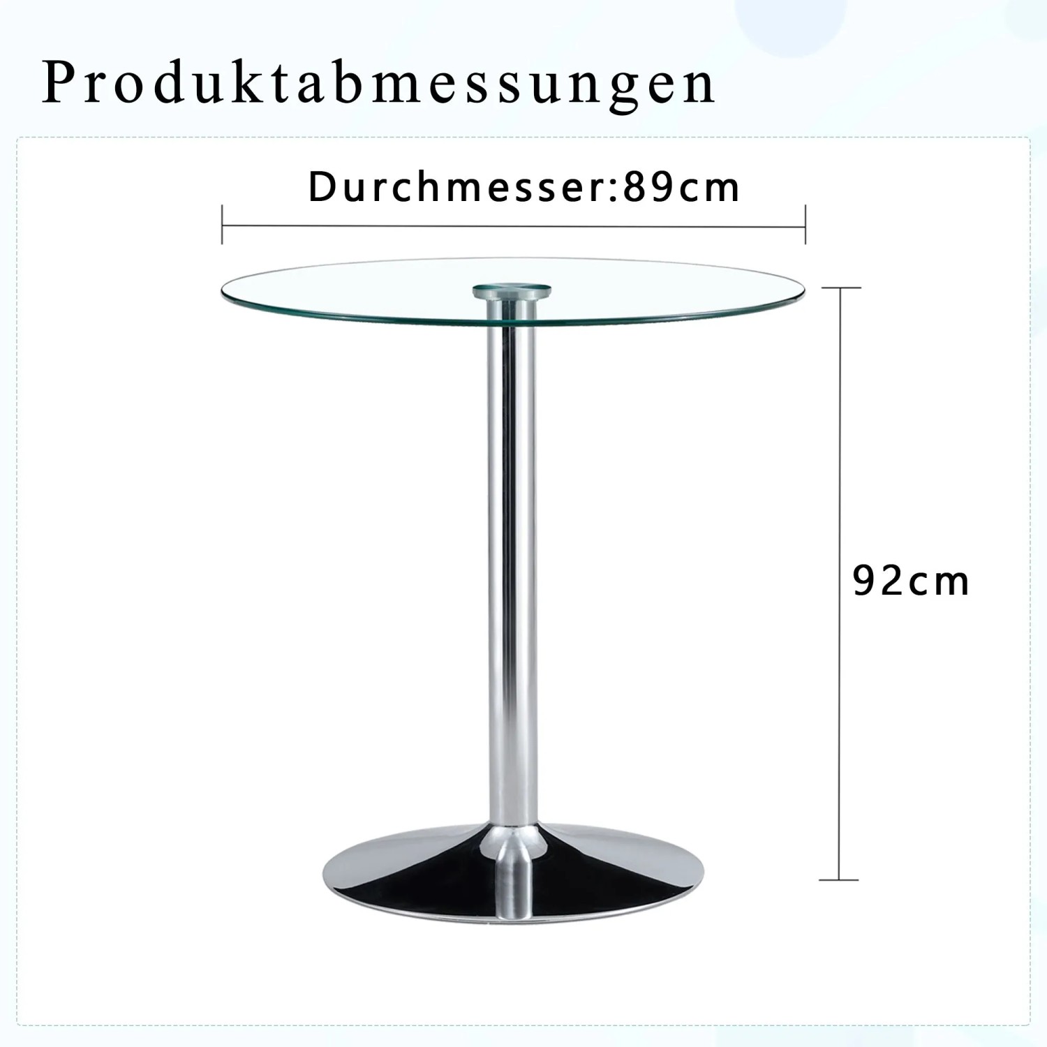 okwish Balkentisch mit Minimalistisch Glas Design 89x89x92cm Transparent_5
