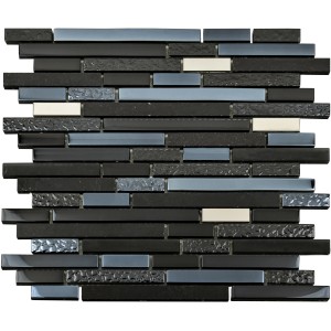 Glasmosaikmatte Quarzkomposit Schwarz/Chrom, 29,7x29,7cm, für Innenräume.